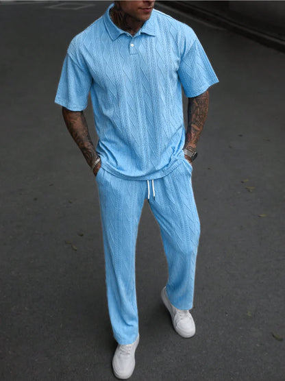 Men's Spring Autumn Seasonal Tie-Dye Patterned Polo Shirt And Pants Set Casual Sporty Holiday Wear Daily  Two-Piece