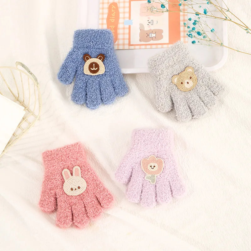 Thick Velvet Children Gloves Cold Resistant Warm Kids Split Finger Gloves Cute Cartoon Bear Glove Winter Baby Mittens 1-3year