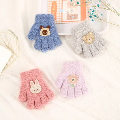 Thick Velvet Children Gloves Cold Resistant Warm Kids Split Finger Gloves Cute Cartoon Bear Glove Winter Baby Mittens 1-3year