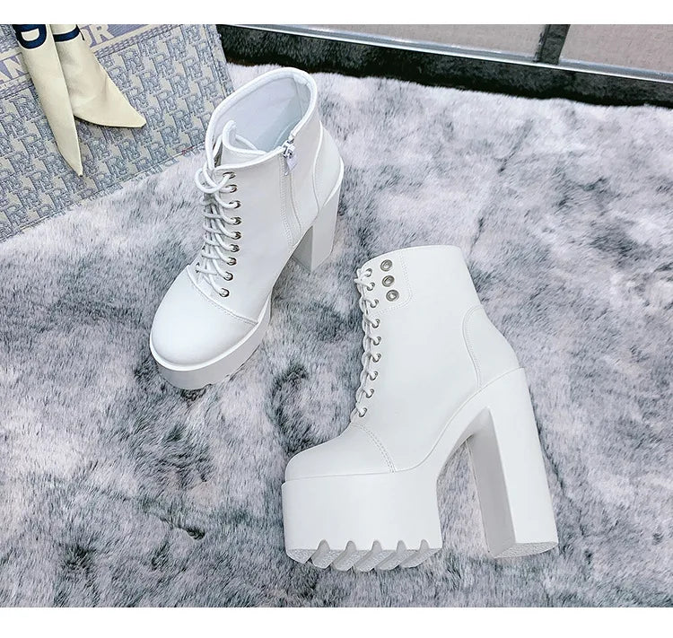 Female Boots Boots For Women Autumn Platform White Black Chunky Super High Heels Ankle High Quality Shoes Woman 2023 Brand New