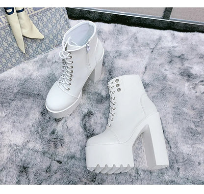Female Boots Boots For Women Autumn Platform White Black Chunky Super High Heels Ankle High Quality Shoes Woman 2023 Brand New