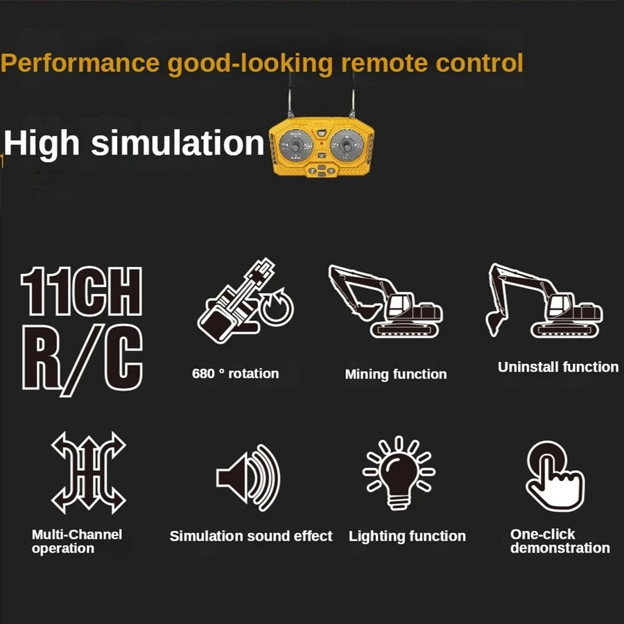 4WD Remote Control Excavator 4x4 Alloy Dump Truck Bulldozer Radio Model RC Car Construction Vehicle Toy Children Kids Gifts