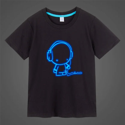 Boys Girls music Print Noctilucence Luminous T-shirts Summer men woman Kids Neon Party Club Night Light Punk Tops Tees