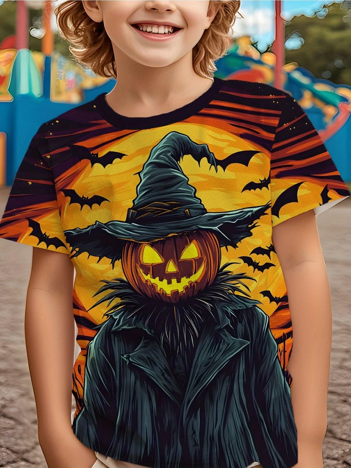 Girl Clothes Funny Terror Pumpkin Graphic T Shirt Boys Girls Halloween Short Sleeve Tops Tees 2-10Y Halloween Gift Party T-Shirt