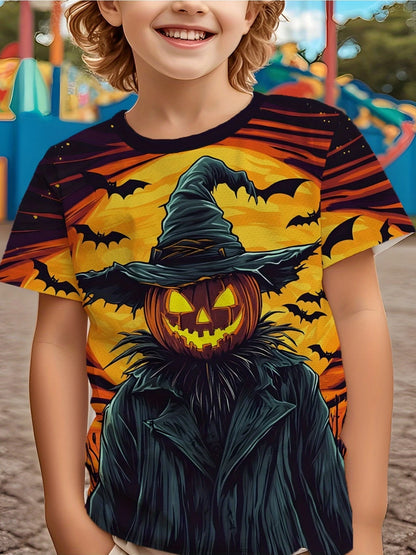 Girl Clothes Funny Terror Pumpkin Graphic T Shirt Boys Girls Halloween Short Sleeve Tops Tees 2-10Y Halloween Gift Party T-Shirt