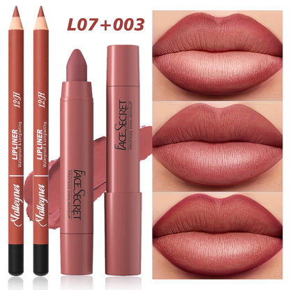 2Pcs/Set Lip Liner + Lipstick Pencil, Matte Velvet Lipstick - Long lasting Lip Combo Set Makeup tutorial Cosmetics
