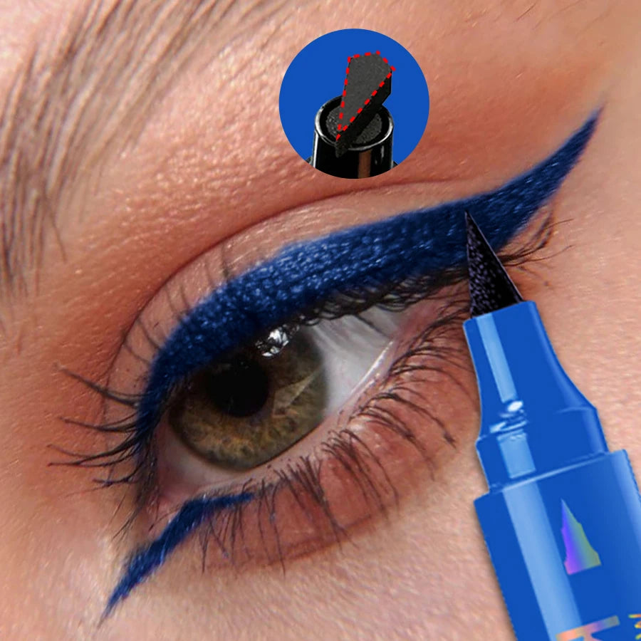 3 Color 2 IN 1 Seal Stamp Eyeliner Pen Waterproof Black Purple Blue Liquid Eye Liner Pencil Eyes Korean Makeup Gifts Cosmetic