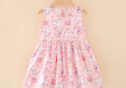 Girls Casual Dresses Flower Printing Sleeveless Casual Dress Toddler Clothes Flower Girl Dresses 2 To 8 Years