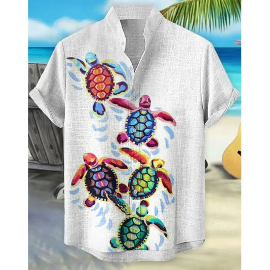3D Men's Hawaiian Shirt Men's Linen Summer Stitching Retro Shirt Single Breasted Short Sleeved Top Camisa Hawaiana Hombre