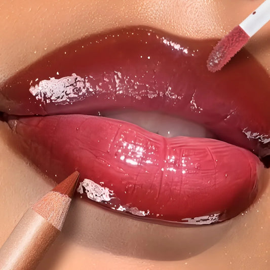 2pcs set of moisturizing and moisturizing lip gloss and durable waterproof lipliner set - high color lipstick, glossy texture