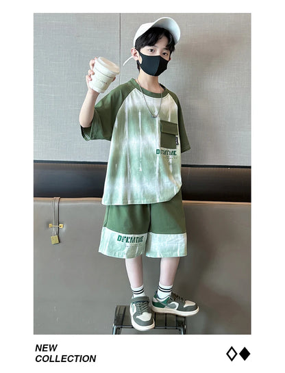 Hot Sale Fashion Baby Boy Suit Summer Casual Clothes Set Top Shorts 2 Piece Outfit Tracksuit for Kids Child Clothing Sets 5-14T