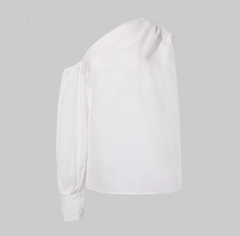 Elegant Blouses Women 2023 Summer Off Shoulder Blusas Female Fashion Lantern Long Sleeve Shirts One Shoulder Tops S-5XL