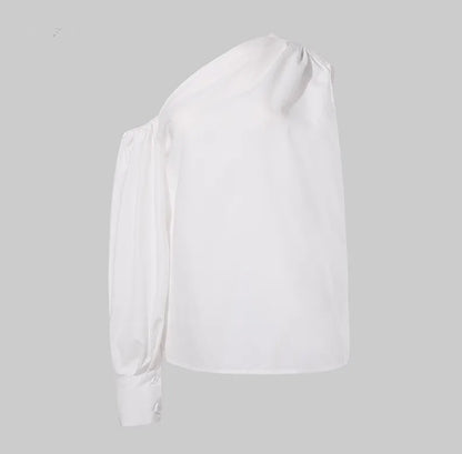 Elegant Blouses Women 2023 Summer Off Shoulder Blusas Female Fashion Lantern Long Sleeve Shirts One Shoulder Tops S-5XL