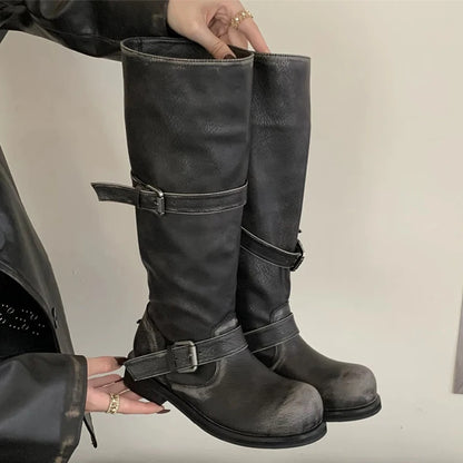 Women's Long Boots Fashion Dress Flats Shoes for Woman Designer Winter Motorcycle Boots 2025 Goth Chelsea Botas De Mujer Shoes