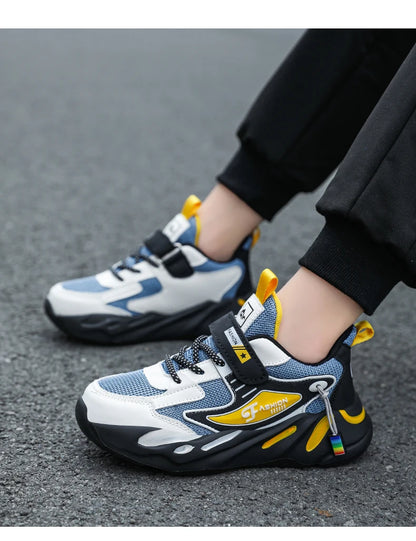 Kid Sneakers Sport Shoes for Boys Fashion Leather Children Breathable Mesh Comfort Shoes Casual Walking Outdoor Running Shoes