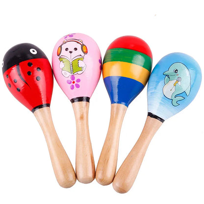 Cute Mini Wooden Sand Hammer Maracas Rattle Shaker Toys For Baby Musical Instruments Baby Shower Party Favors Gift Kids