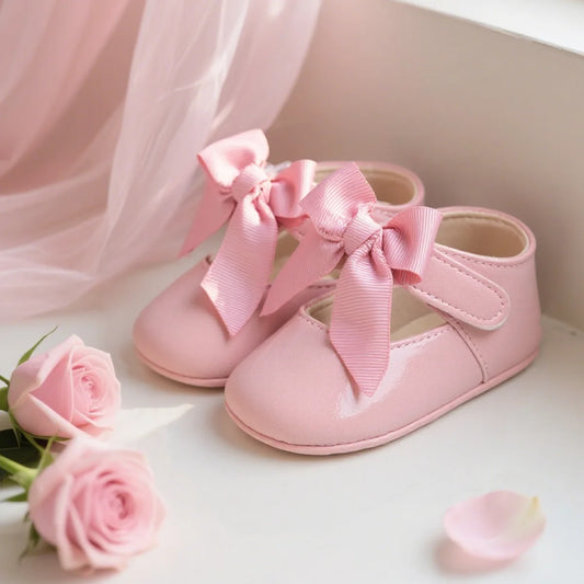 Fashion Baby Girl Casual Leather Shoes Exquisite Lace Bowknot Solid Color Princess Wedding Walking Shoes Soft Non-slip Flat Sole
