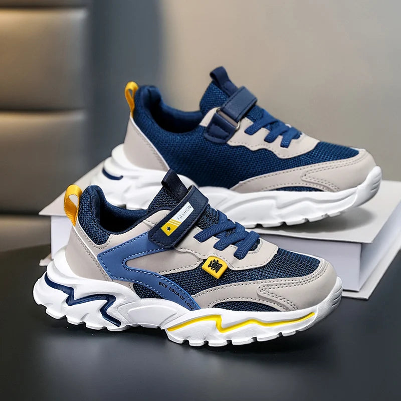 Kid Sneakers Sport Shoes for Boys Fashion Leather Children Breathable Mesh Comfort Shoes Casual Walking Outdoor Running Shoes