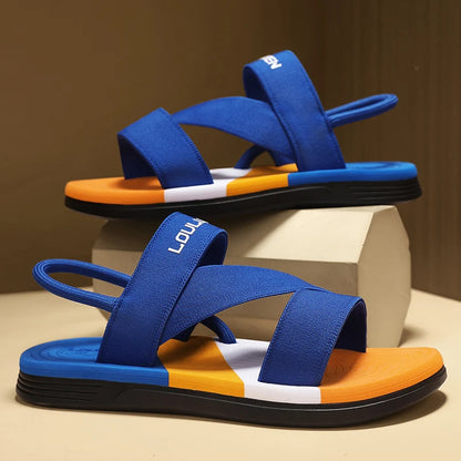 Men's Sandals, Solid Color Blocked Open Toe Breathable Slippers, Comfortable, Non-slip, Durable, Casual Shoes
