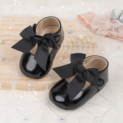 Fashion Baby Girl Casual Leather Shoes Exquisite Lace Bowknot Solid Color Princess Wedding Walking Shoes Soft Non-slip Flat Sole