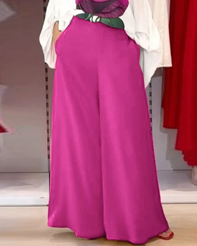 Women Casual Suits 2024 Spring/summer Latest Sketch Neck Rose Print Lantern Sleeves Long Sleeves Top&vacation Wide Leg Pants Set