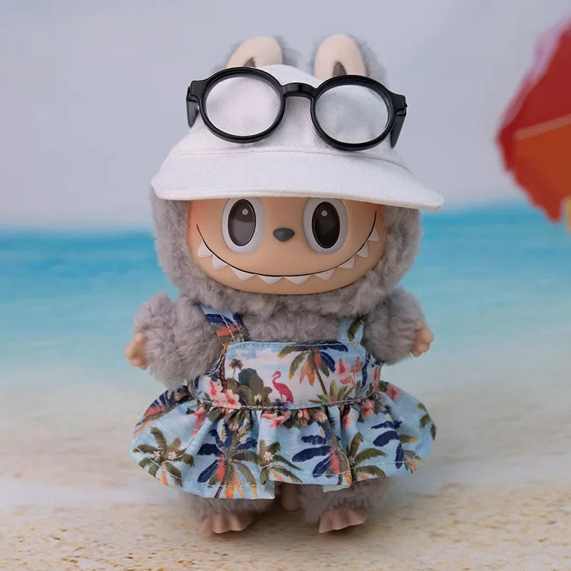 For 15/17cm 3.0 labubu doll cothes Swimsuit Beach skirt beach striped floral shirt shorts For ropa labubu outfit Decorations