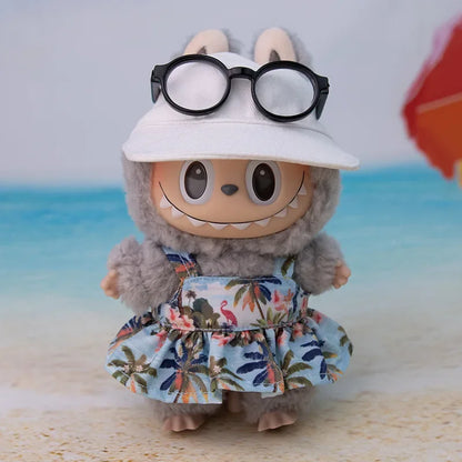 For 15/17cm 3.0 labubu doll cothes Swimsuit Beach skirt beach striped floral shirt shorts For ropa labubu outfit Decorations