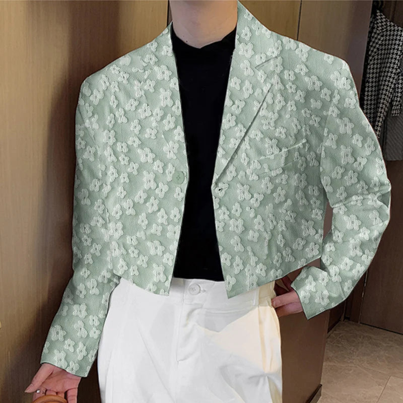 INCERUN Men Blazer Flower Jacquard Lapel Long Sleeve Crop Coats Men Streetwear Autumn 2025 One Button Fashion Casual Male Suit