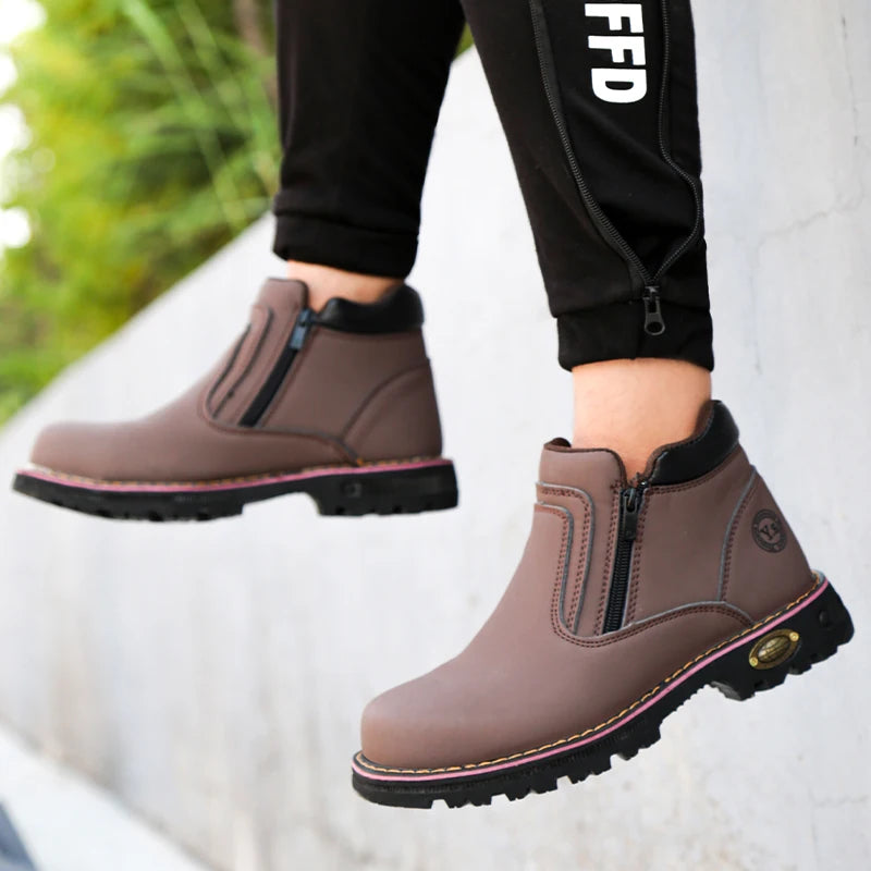 Anti Puncture Anti Smashing Work Boots Safety Steel Toe Shoes Men Waterproof Leather Boots Protective Shoes Safety Men Boots
