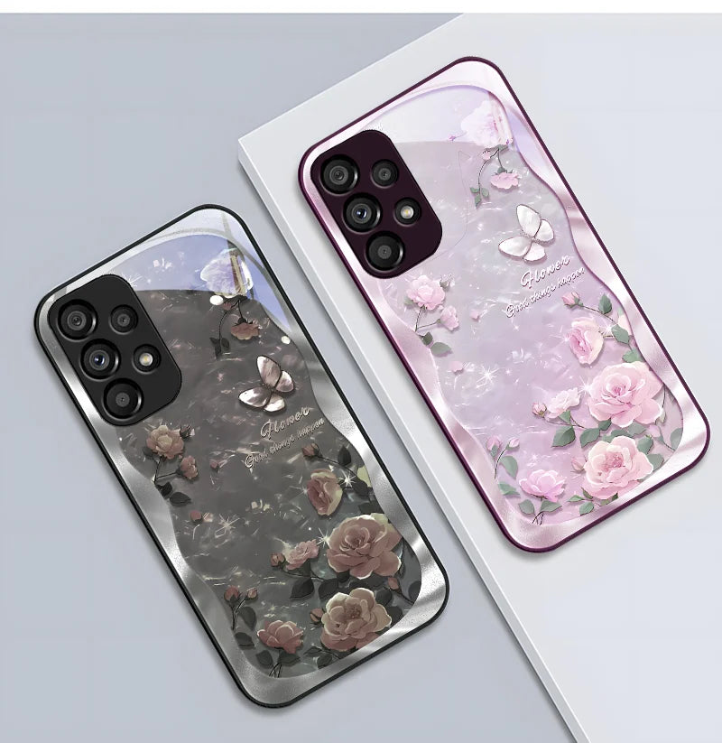 Butterfly shell pollen for Samsung Galaxy S10 4G S20 11E 30 S21 21Fe 22 S24 Pro S23 Ultra 5G S8 S9 Tempered glass phone case