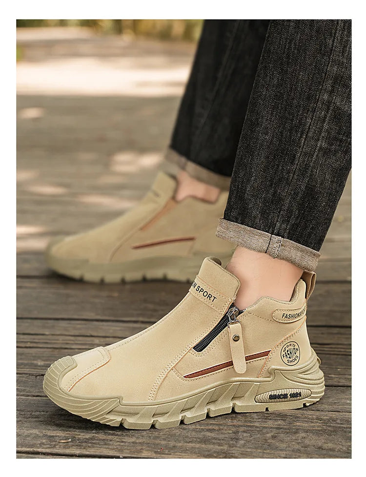 Men's High-Cut Casual Sports Shoes Anti-Slip Wear-Resistant Ankle Boots Outdoor Workwear Footwear for Comfortable Walking