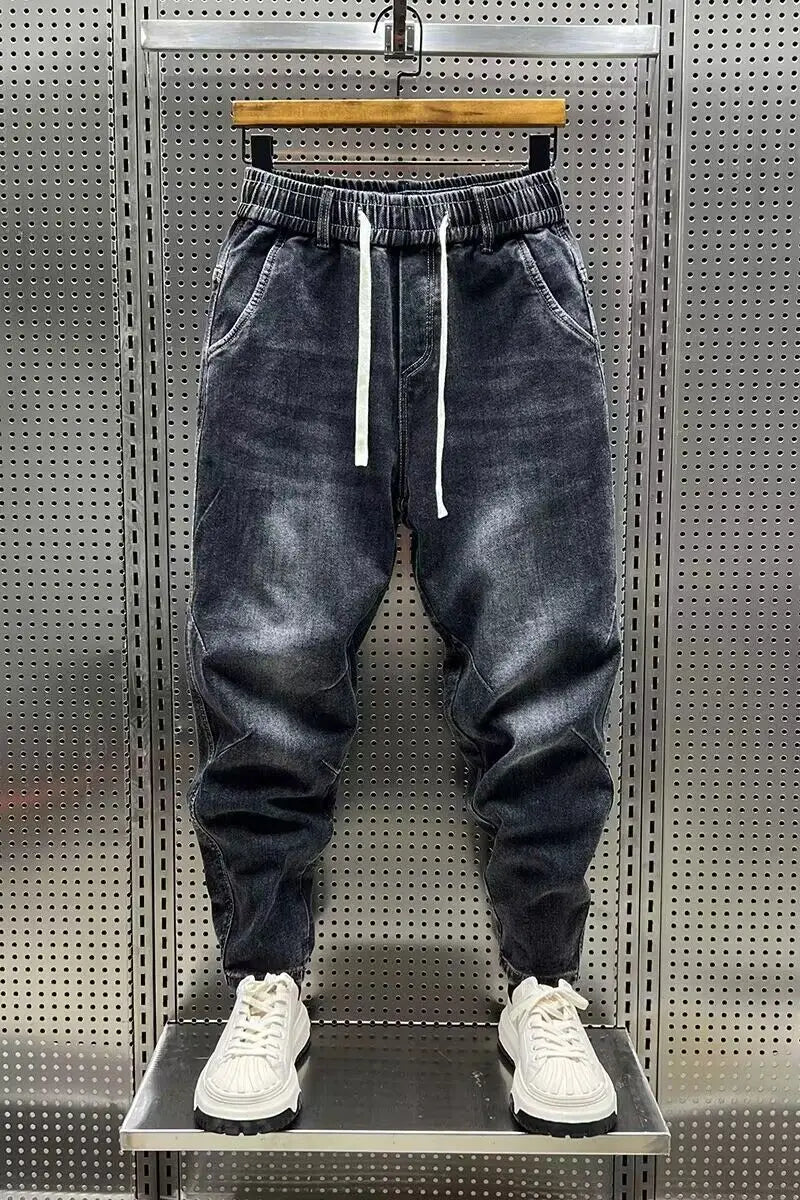 High Quality New 2024 Luxury Designer Casual Loose Drawstring Denim Jeans Men Full Length Wide Leg Streetwear Cowboy Harem Pants