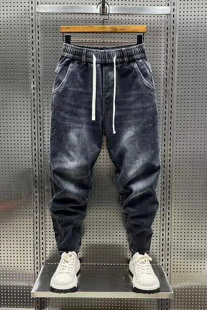 High Quality New 2024 Luxury Designer Casual Loose Drawstring Denim Jeans Men Full Length Wide Leg Streetwear Cowboy Harem Pants