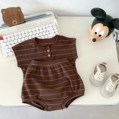 Summer Baby Girls Clothes Set Stripe Boys Infant Clothing Set Top PP Shorts Suit 2PCS Outfits Toddler Baby's Leisure Sports Set
