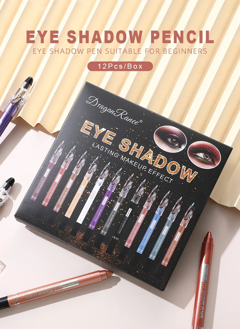12-Piece Eyeshadow Pen Set, Pearlescent Fine Shimmer, Delicate and Silky, Non-Smudging, Multi-Use, High-Gloss Contouring, One-Swipe Application, Eye-Enhancing, Waterproof, Long-Lasting, Versatile Eyeshadow