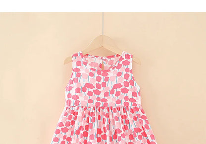 Girls Casual Dresses Flower Printing Sleeveless Casual Dress Toddler Clothes Flower Girl Dresses 2 To 8 Years