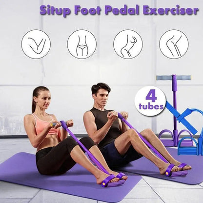 Fitness Resistance Bands-4 Tube Pedal Ankle Puller - Sit Up Leg Stretch Rope Exercise Bands , Stretching Workout Fitness Bands