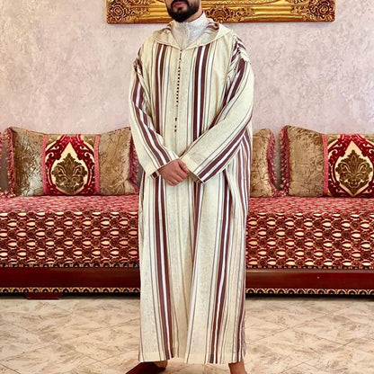 New 2025 Traditional Muslim Clothing Eid Middle East Jubba Thobe Men Thobe Arab Muslim Robes with Long Sleeves Gifts for Husband