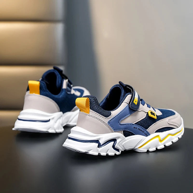 Kid Sneakers Sport Shoes for Boys Fashion Leather Children Breathable Mesh Comfort Shoes Casual Walking Outdoor Running Shoes