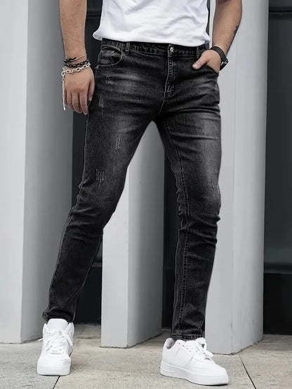 Autumn New Men's Stretch Jeans European American Fashion Casual Vintage Washing Feet Elasticity Denim Trousers Male