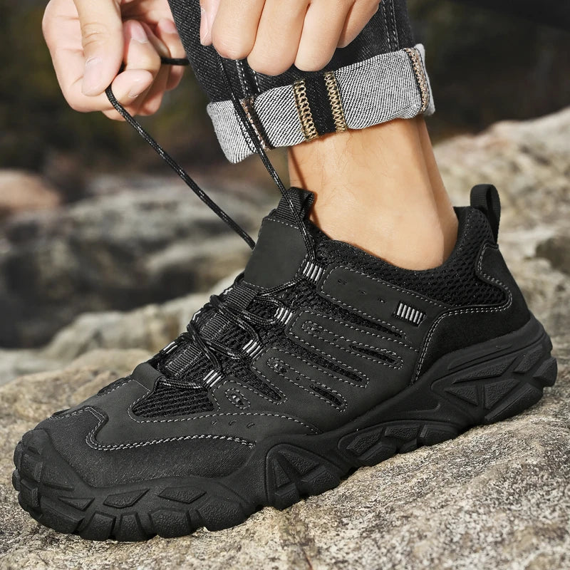 Retro Style Men's Outdoor Hiking Shoes Durable Waterproof Trekking Sneakers Non-Slip Sole Trainers Male Mountain Travel Footwear