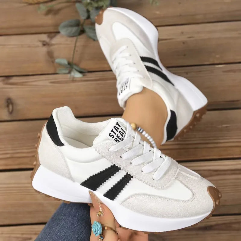 2026 Spring Retro Platform Women's Sneakers Summer Casual Patchwork Leather Sneakers Women's Outdoor Casual Comfort Shoes