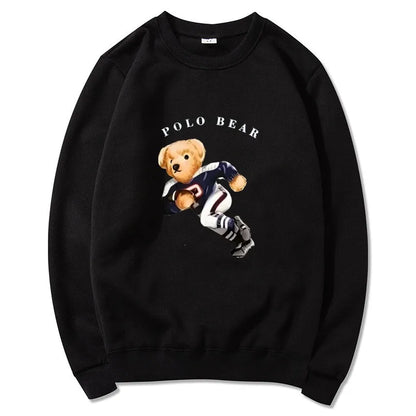 Men's casual and comfortable pullover, fashionable and versatile hooded sweatshirt with teddy bear pattern, sports shirt