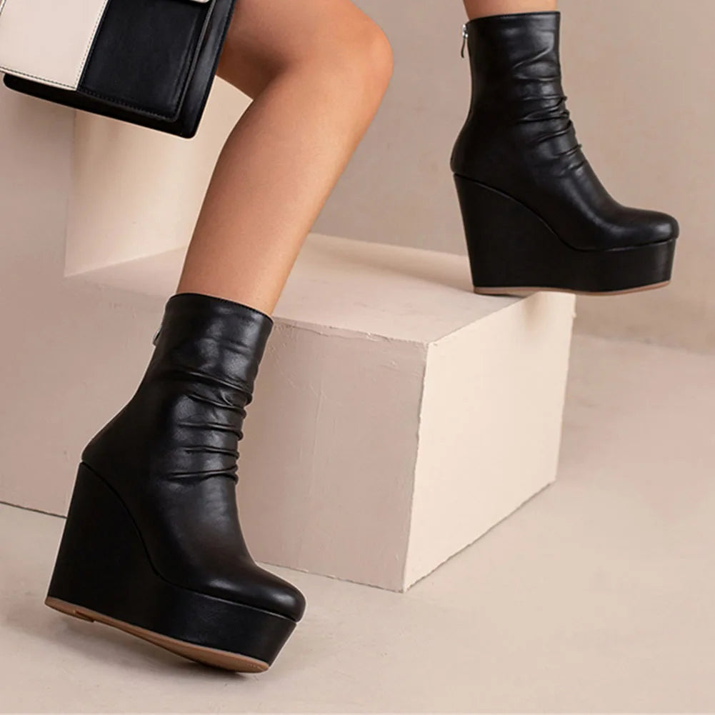 Big Size 35-43 Brand New Ladies Platform Ankle Boots Fashion Zip Wedges High Heels Boots Women 2022 Party Office Shoes Woman