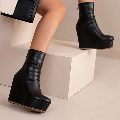 Big Size 35-43 Brand New Ladies Platform Ankle Boots Fashion Zip Wedges High Heels Boots Women 2022 Party Office Shoes Woman