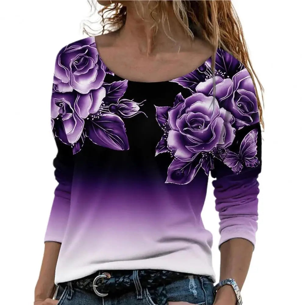 Women Shirt Floral Print Gradient Color All Match Daily Wear Spring Blouse roupas femininas Блузки blusas рубашка женская