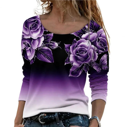 Women Shirt Floral Print Gradient Color All Match Daily Wear Spring Blouse roupas femininas Блузки blusas рубашка женская