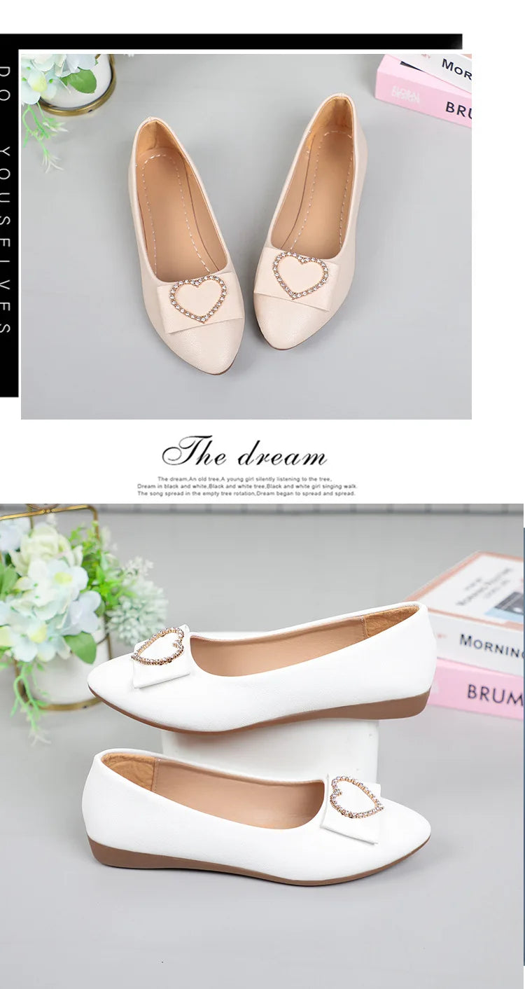 Spring autumn Office Patent Leather Woman Flats Shoes Ballets Metal Buckle Bow Lady Fall Girl Ballerina Dress Pointed Toe Slip