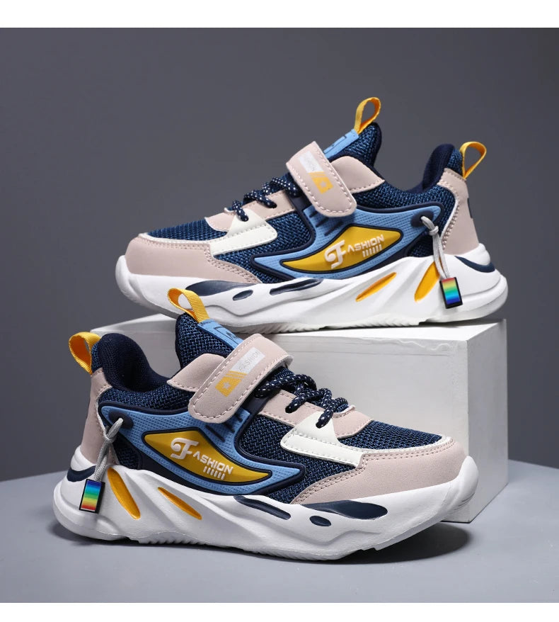 Kid Sneakers Sport Shoes for Boys Fashion Leather Children Breathable Mesh Comfort Shoes Casual Walking Outdoor Running Shoes