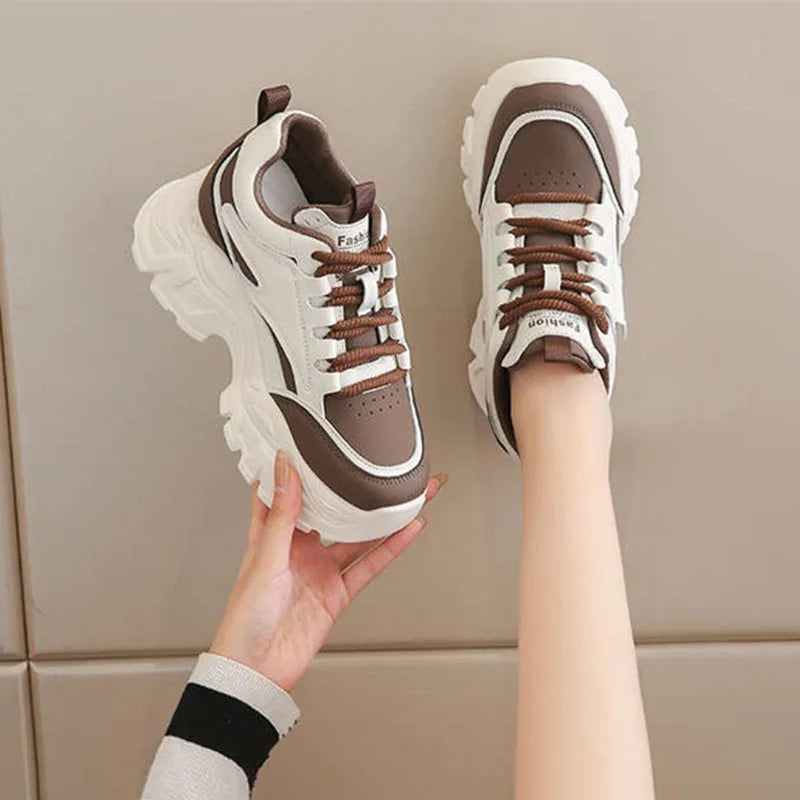 Fashion 2025 Spring Autumn Platform Sneakers Women Shoes Korean Lace Up Chunky Sneakers Mixed Color Women's Vulcanize Shoes